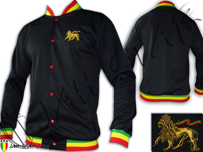Rasta T-Shirt Jah Star Wear Lion Of Judah Gold Embroidered Black/white