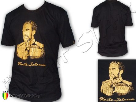 Tee Shirt Rasta Jah Rastafari Haile Selassie I Retrato Negro TS180B