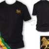 Tee Shirt Rasta Jah Star Lion Of Judah bordado 3 Raya negro TS110B