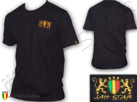 Tee Shirt Kleidung vetement roupas Rasta Wear Reggae Jah Star Logo Conquering Zion Black TS105B