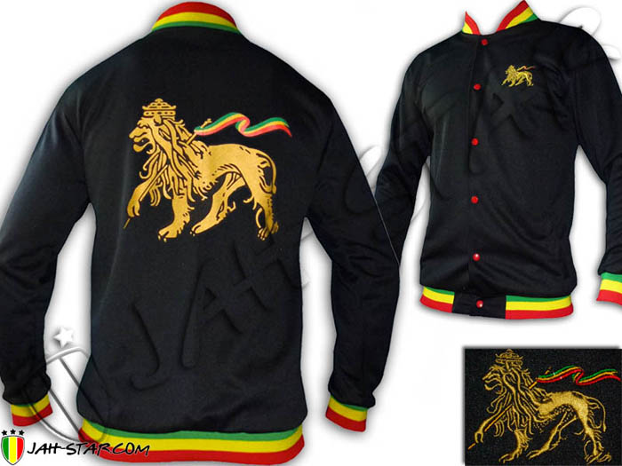 Rasta T-Shirt Jah Star Wear Lion Of Judah Gold Embroidered Black/white 