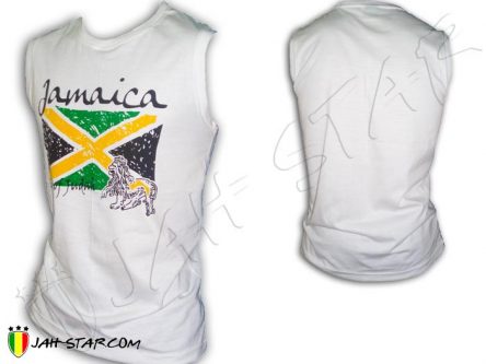 Jamaica Tanktop rasta Reggae Sleevless Jamaica Jamaique Jah Star White D454W